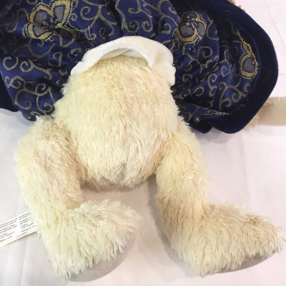 1980s White Cream Teddy Bear With Velour Dress Flower Buttons Lace & Hair Bow - Picture 5 of 11